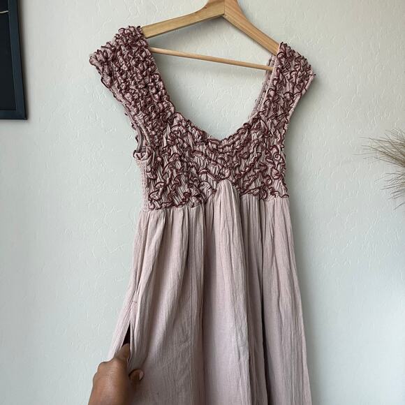NEW Free People Babydoll Dress Feel‎ The Frill Cotton Tan Midi Dress Size S - Picture 3 of 9